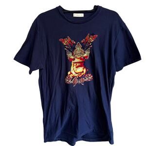 ETRO Toad Blue Embroidered T-Shirt XL Graphic Made in Italy Designer Luxury Crew